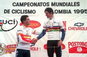 Abraham Olano, primer ciclista español en proclamarse campeón del mundo en ruta.